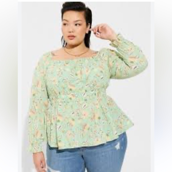 NWT Torrid Clip Dot  Cotton Viole Blouson Sl. Sq. Neck Smocked Top Size 1X 14-16 - Picture 2 of 13